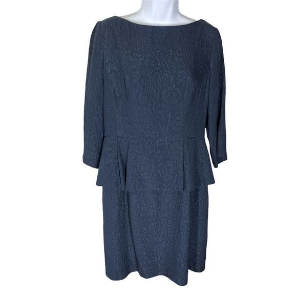 Nanette Lepore Navy Blue Floral Peplum Waist Silk Dress Women’s Size 12 - Picture 1 of 6